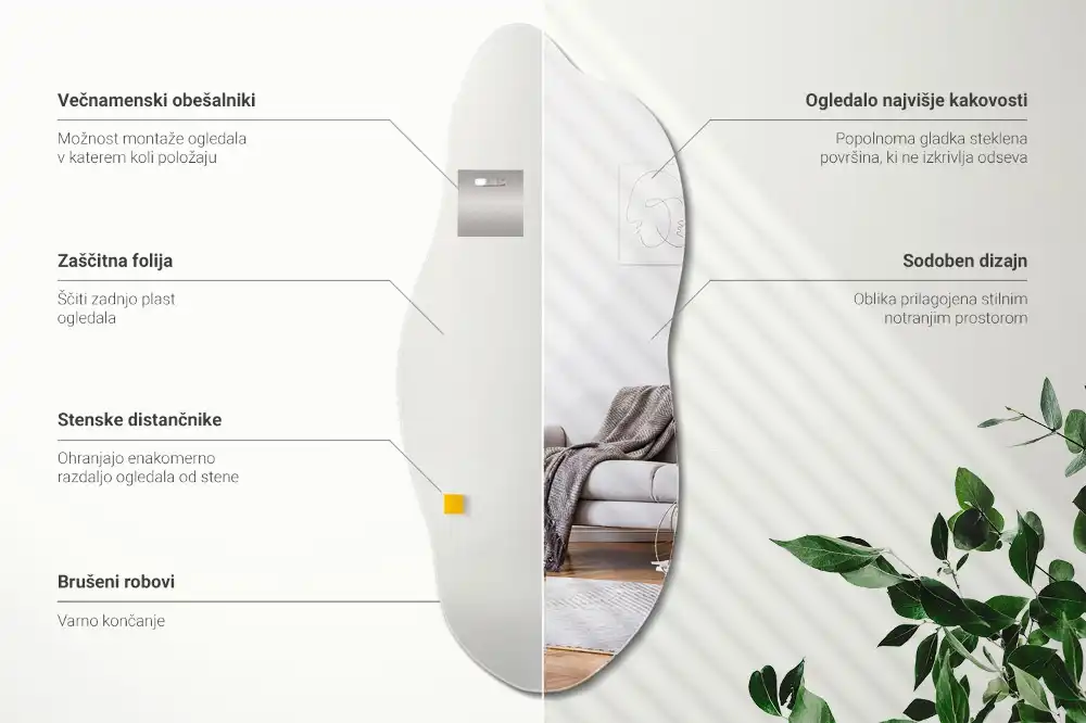 Nepravidelné organické zrkadlo nápadný doplnok