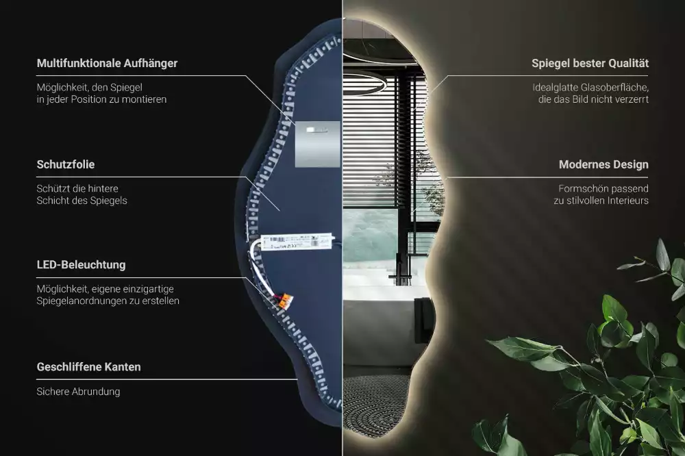 Nepravidelne zrkadlo s podsvietením LED škvrna