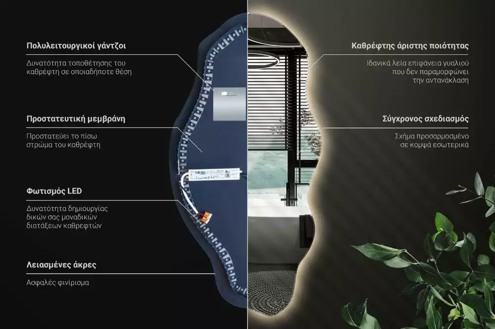 Nepravidelne zrkadlo s podsvietením LED škvrna