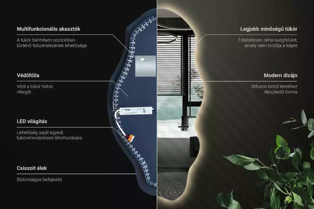 Nepravidelne zrkadlo s podsvietením LED škvrna