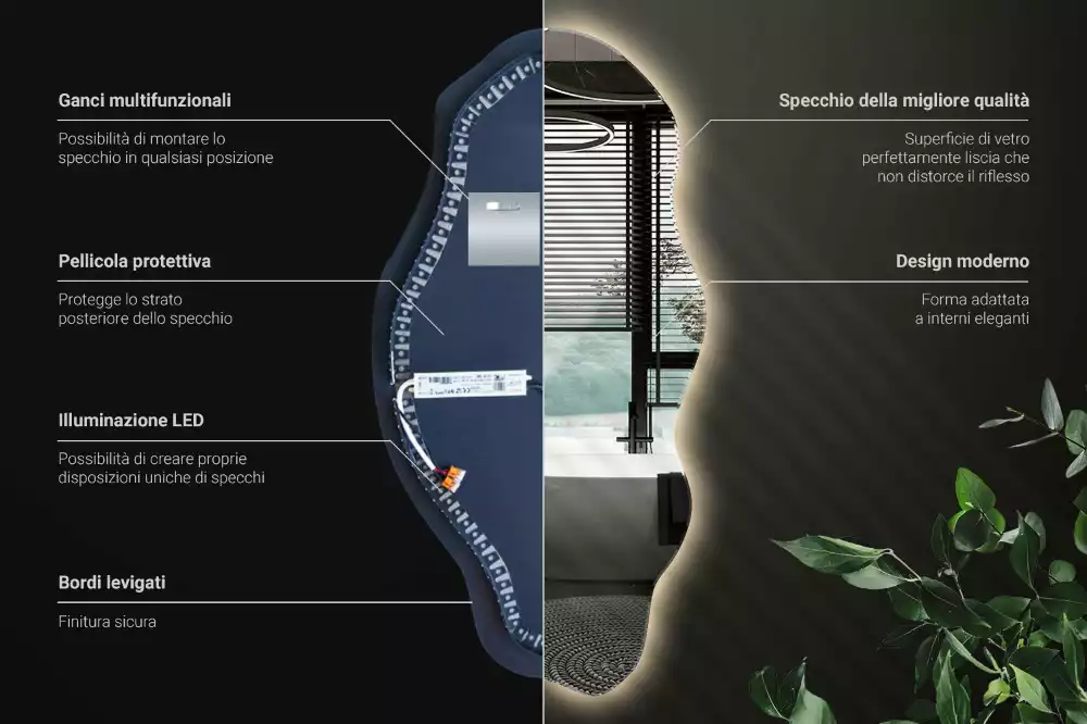 Nepravidelne zrkadlo s podsvietením LED škvrna