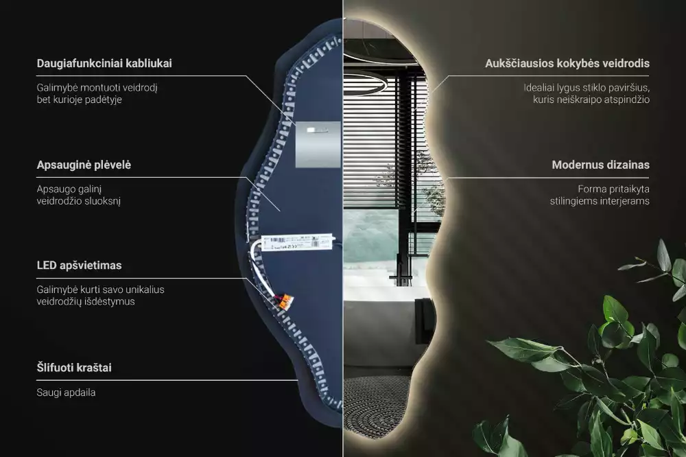 Nepravidelne zrkadlo s podsvietením LED škvrna