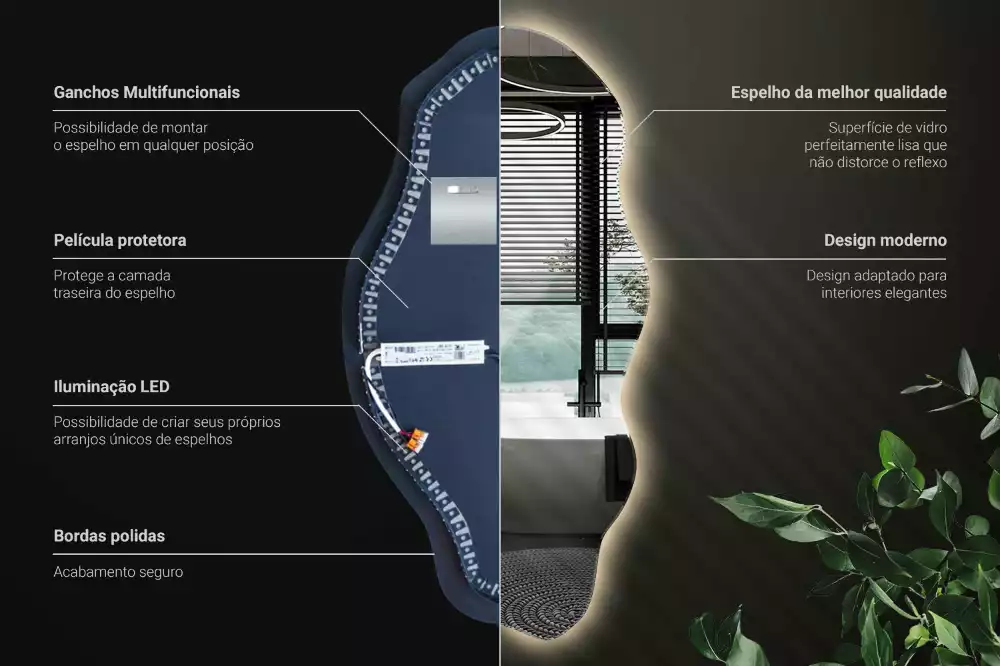 Nepravidelne zrkadlo s podsvietením LED škvrna