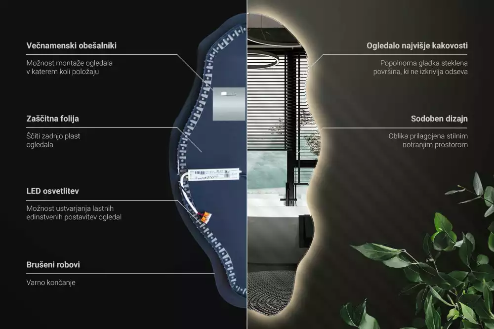 Nepravidelne zrkadlo s podsvietením LED škvrna