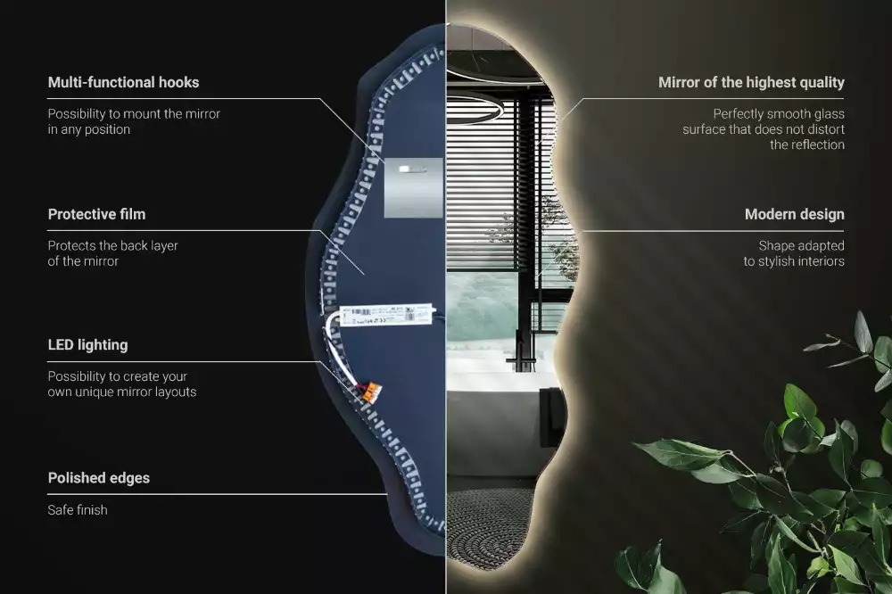 Nepravidelne zrkadlo s podsvietením LED škvrna