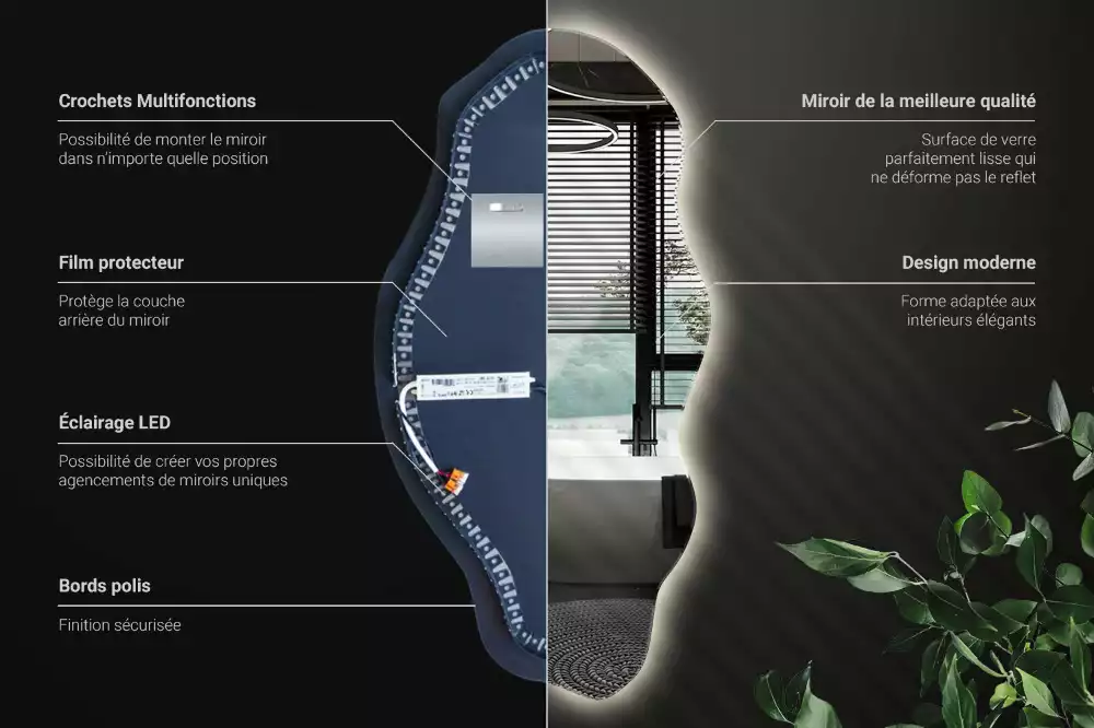 Nepravidelne zrkadlo s podsvietením LED škvrna