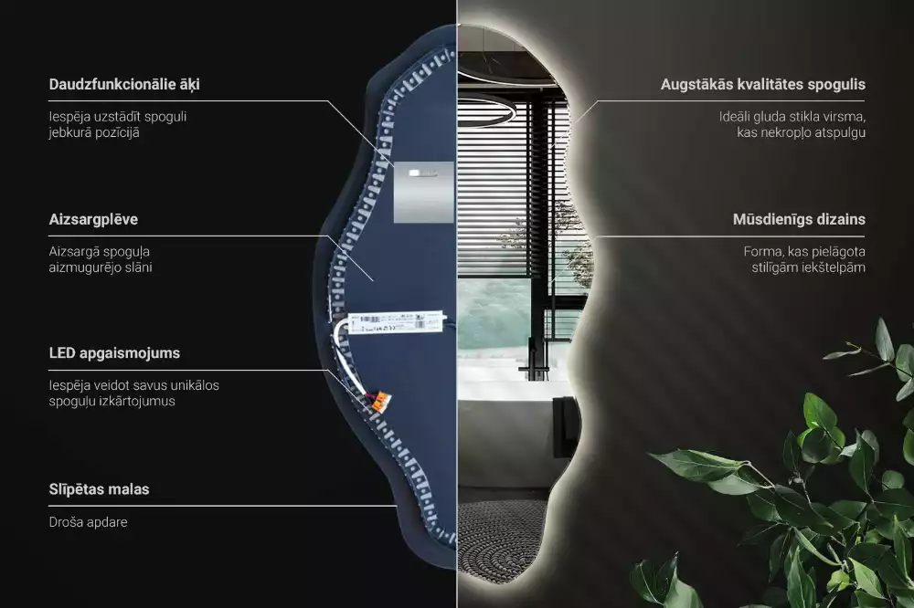 Nepravidelne zrkadlo s podsvietením LED škvrna