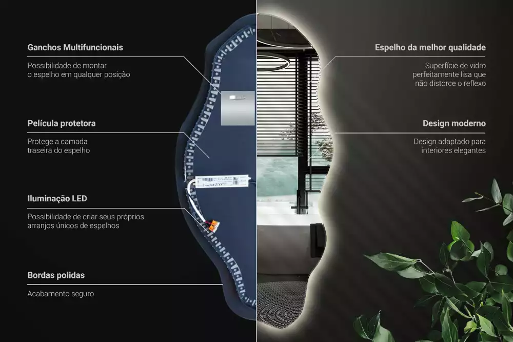 Nepravidelne zrkadlo s podsvietením LED škvrna