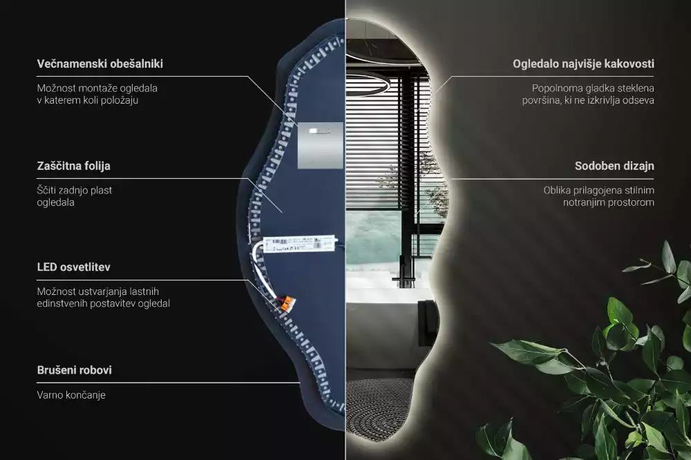 Nepravidelne zrkadlo s podsvietením LED škvrna
