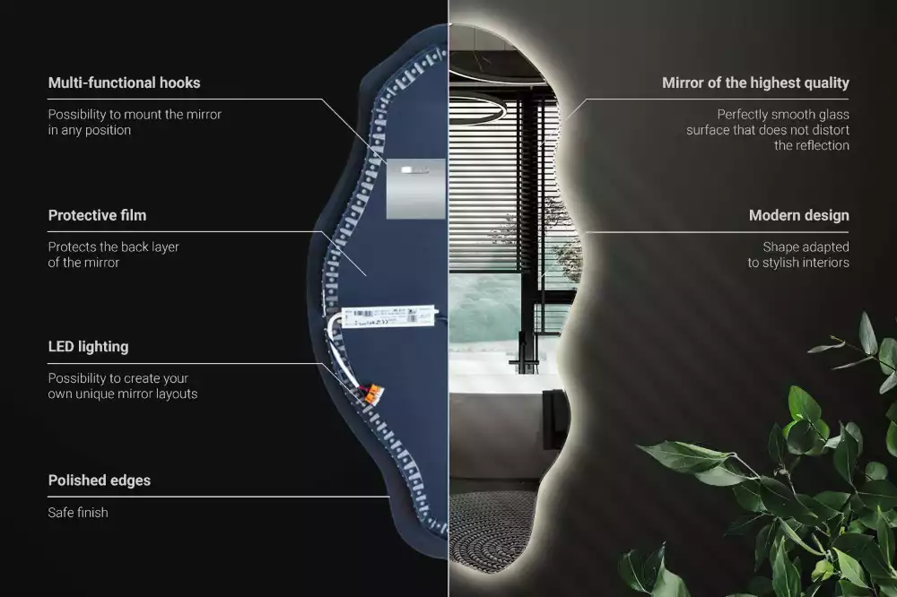 Nepravidelne zrkadlo s podsvietením LED škvrna