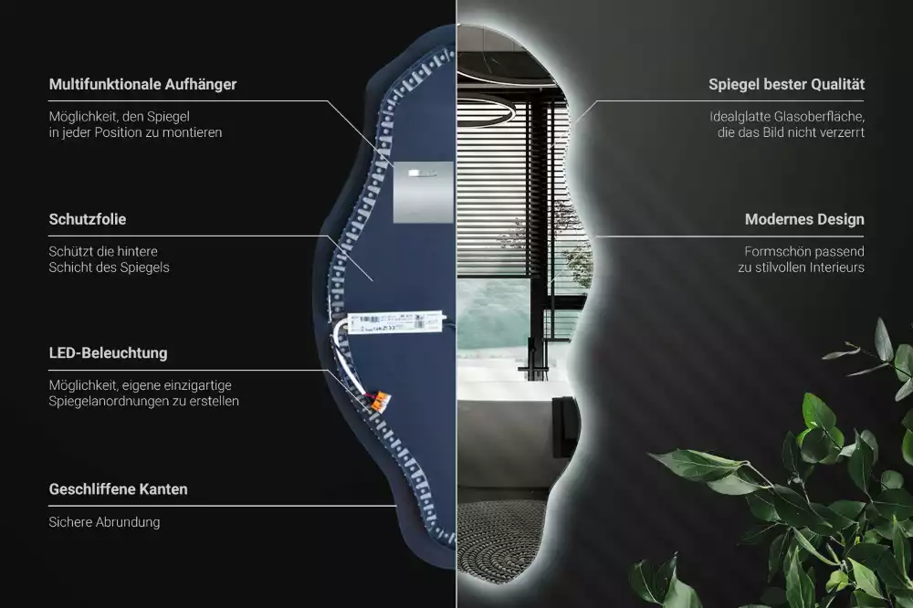 Nepravidelne zrkadlo s podsvietením LED škvrna