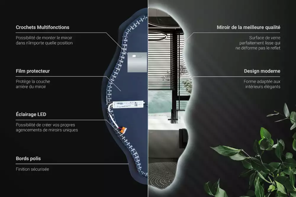 Nepravidelne zrkadlo s podsvietením LED škvrna
