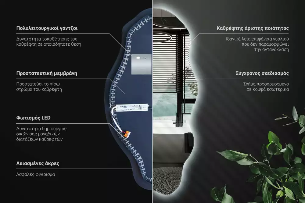 Nepravidelne zrkadlo s podsvietením LED škvrna