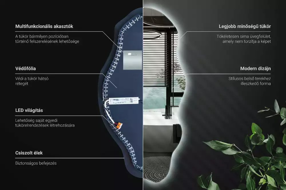 Nepravidelne zrkadlo s podsvietením LED škvrna
