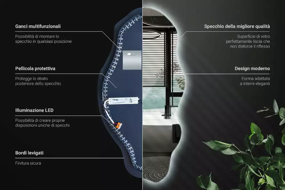 Nepravidelne zrkadlo s podsvietením LED škvrna