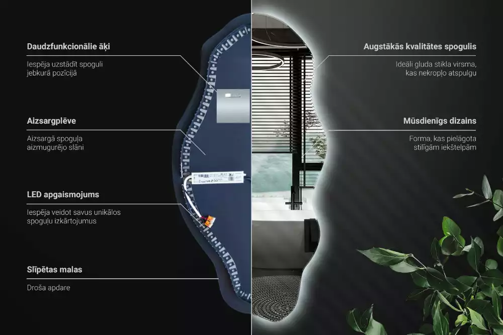 Nepravidelne zrkadlo s podsvietením LED škvrna