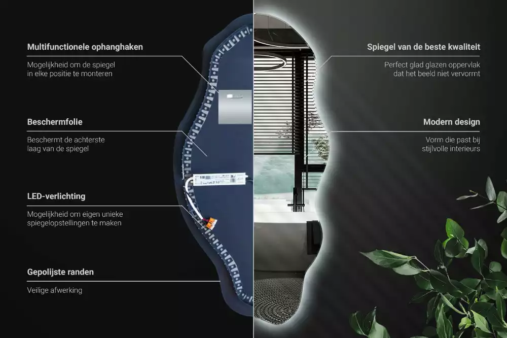 Nepravidelne zrkadlo s podsvietením LED škvrna