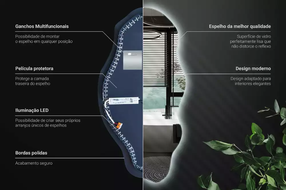 Nepravidelne zrkadlo s podsvietením LED škvrna