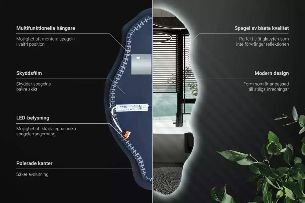 Nepravidelne zrkadlo s podsvietením LED škvrna