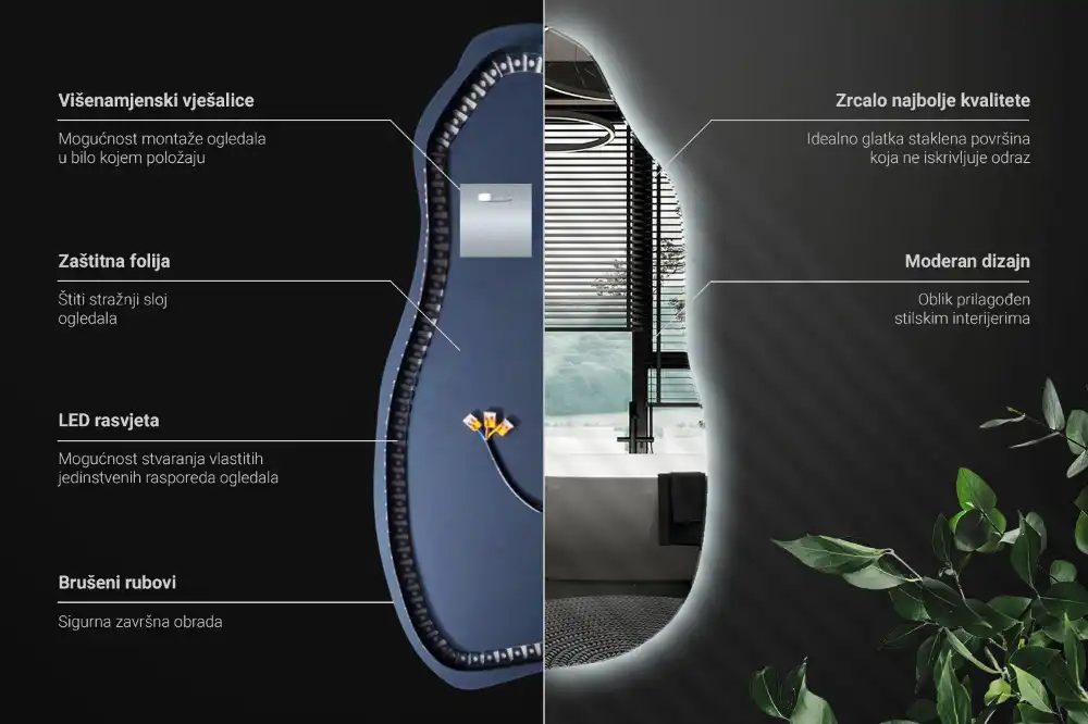 Organické zrkadlo s led osvetlením štýlové