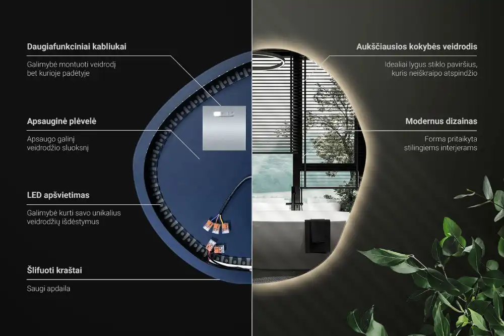 Nepravidelne led zrkadlo nástenné