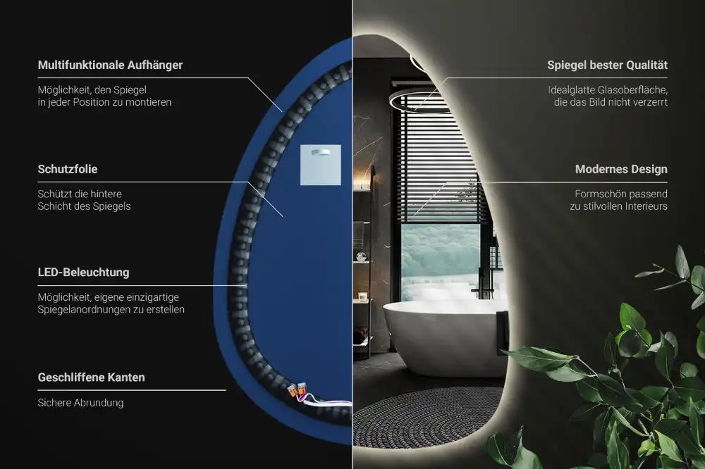 Nástenné zrkadlo v tvare vajca s LED podsvietením