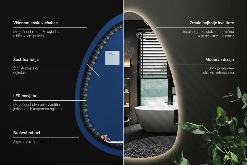 Nástenné zrkadlo v tvare vajca s LED podsvietením