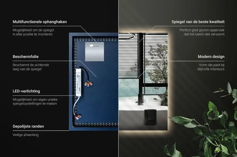 Štvorcové zrkadlo moderné LED