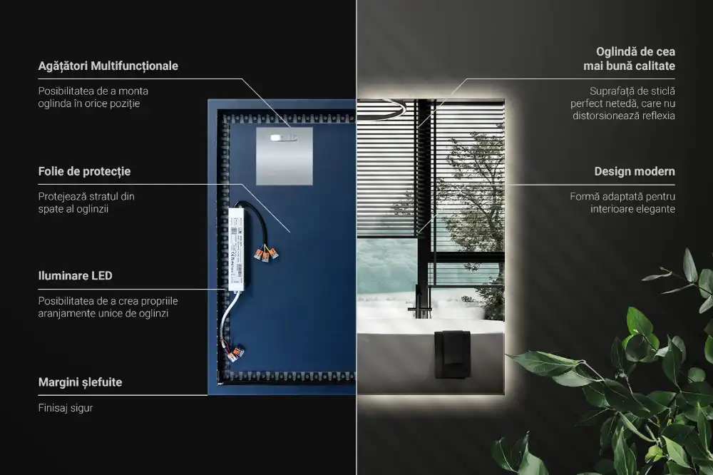 Štvorcové zrkadlo moderné LED