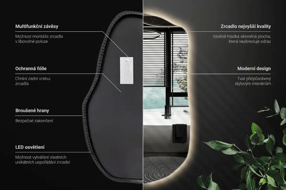 Organické zrkadlo s led osvetlením dekoratívne