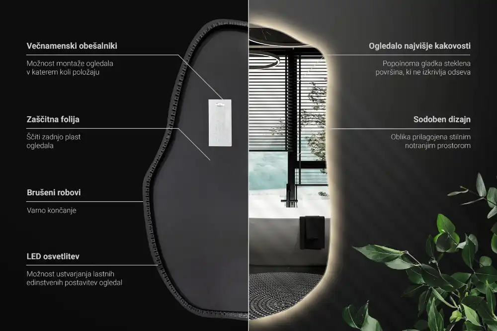 Organické zrkadlo s led osvetlením dekoratívne