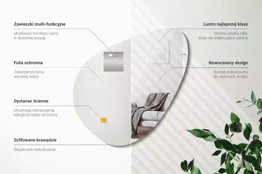 Organické zrkadlo ozdobné na stenu