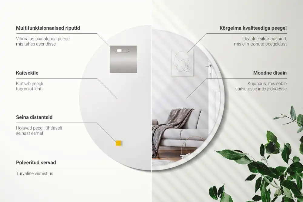 Okrúhle zrkadlo visiace v bielom ráme