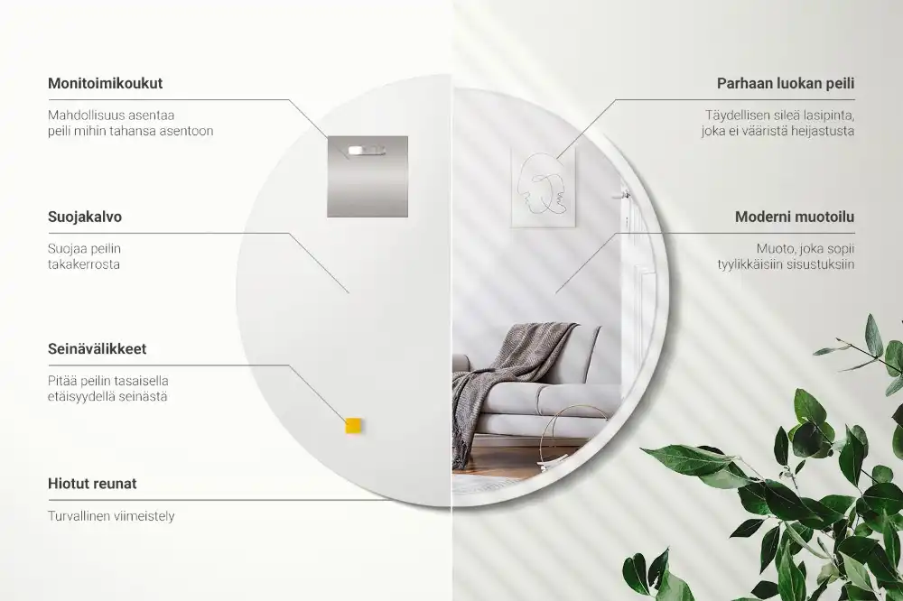 Okrúhle zrkadlo visiace v bielom ráme