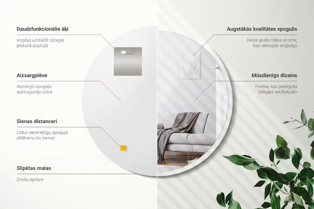 Okrúhle zrkadlo visiace v bielom ráme