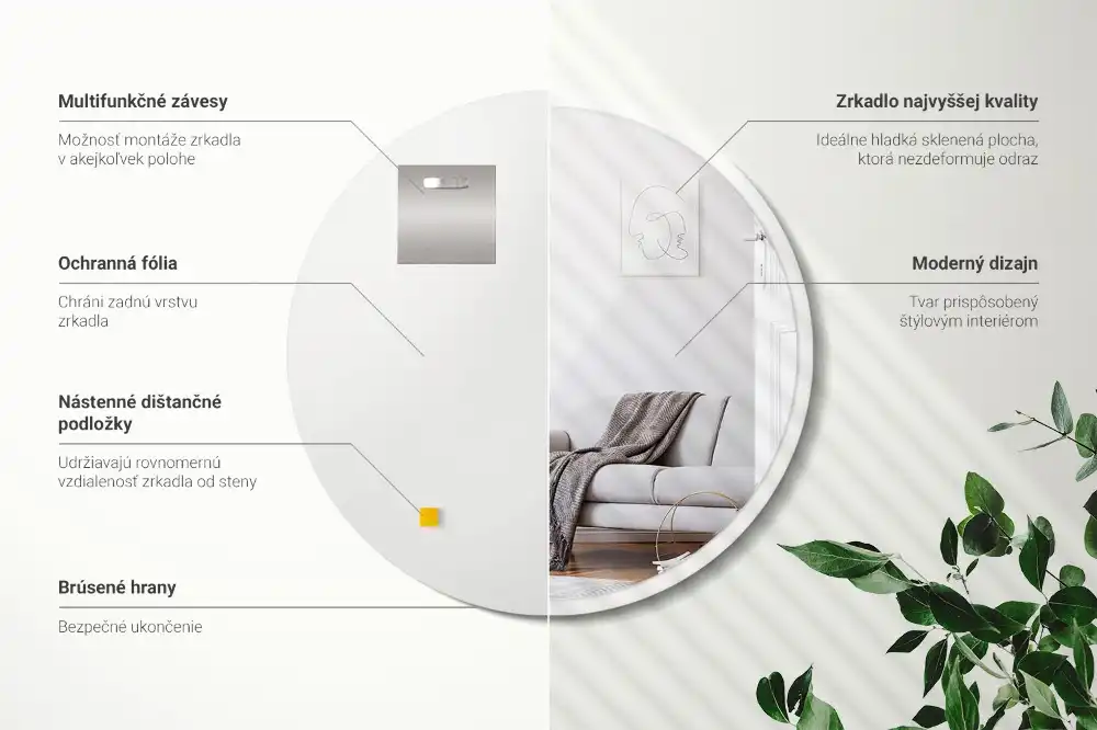 Okrúhle zrkadlo visiace v bielom ráme