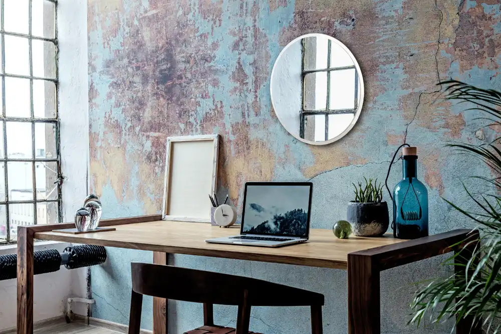 Okrúhle zrkadlo visiace v bielom ráme