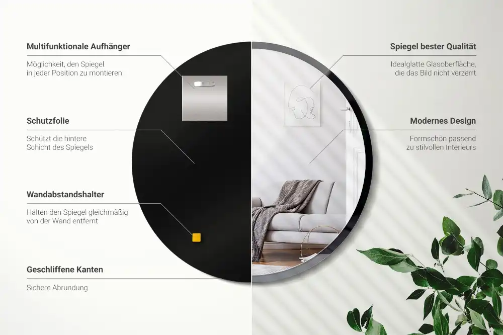 Okrúhle zrkadlo nástenné v čiernom ráme