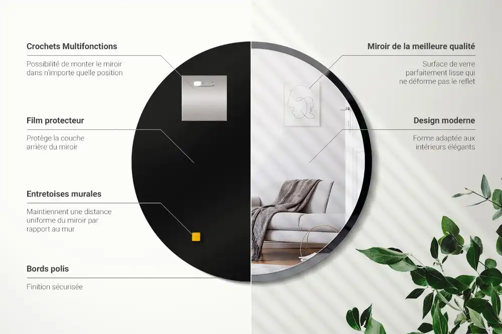 Okrúhle zrkadlo nástenné v čiernom ráme