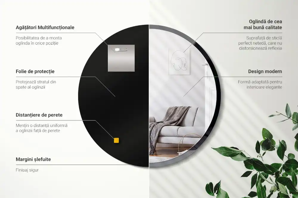 Okrúhle zrkadlo nástenné v čiernom ráme