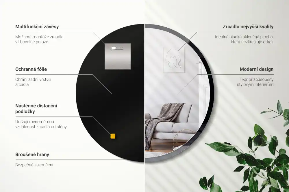 Okrúhle zrkadlo nástenné v čiernom ráme