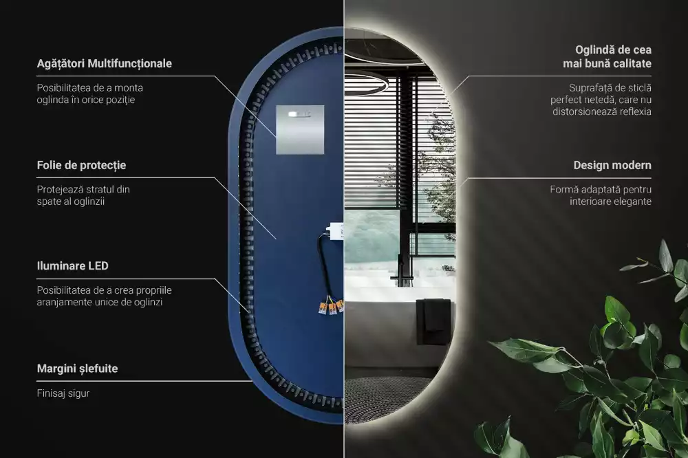 Led oválne zrkadlo dekoratívne nástenné