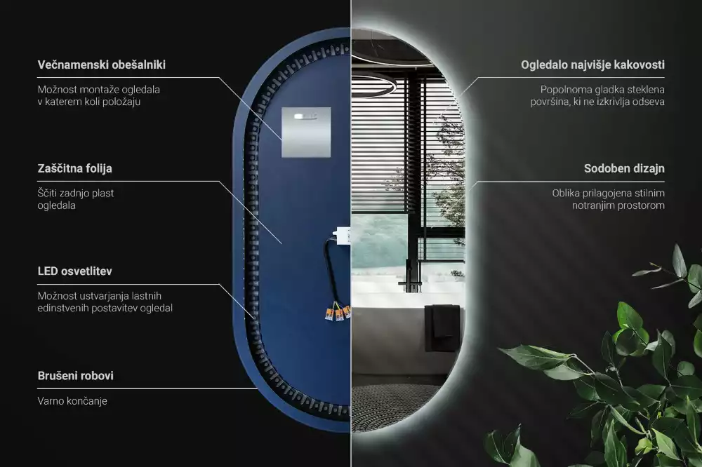 Led oválne zrkadlo dekoratívne nástenné