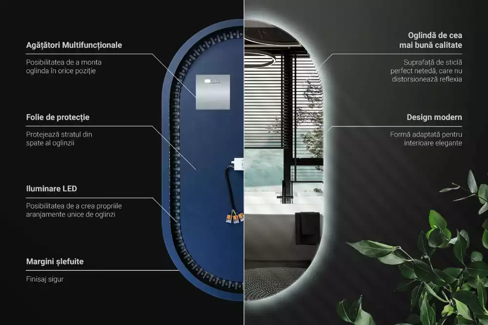 Led oválne zrkadlo dekoratívne nástenné