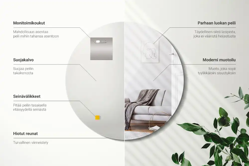 Okrúhle zrkadlo na stenu bez rámu