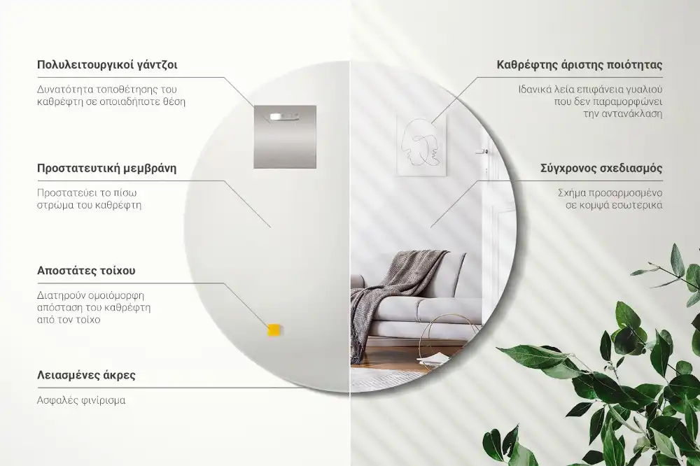 Okrúhle zrkadlo na stenu bez rámu