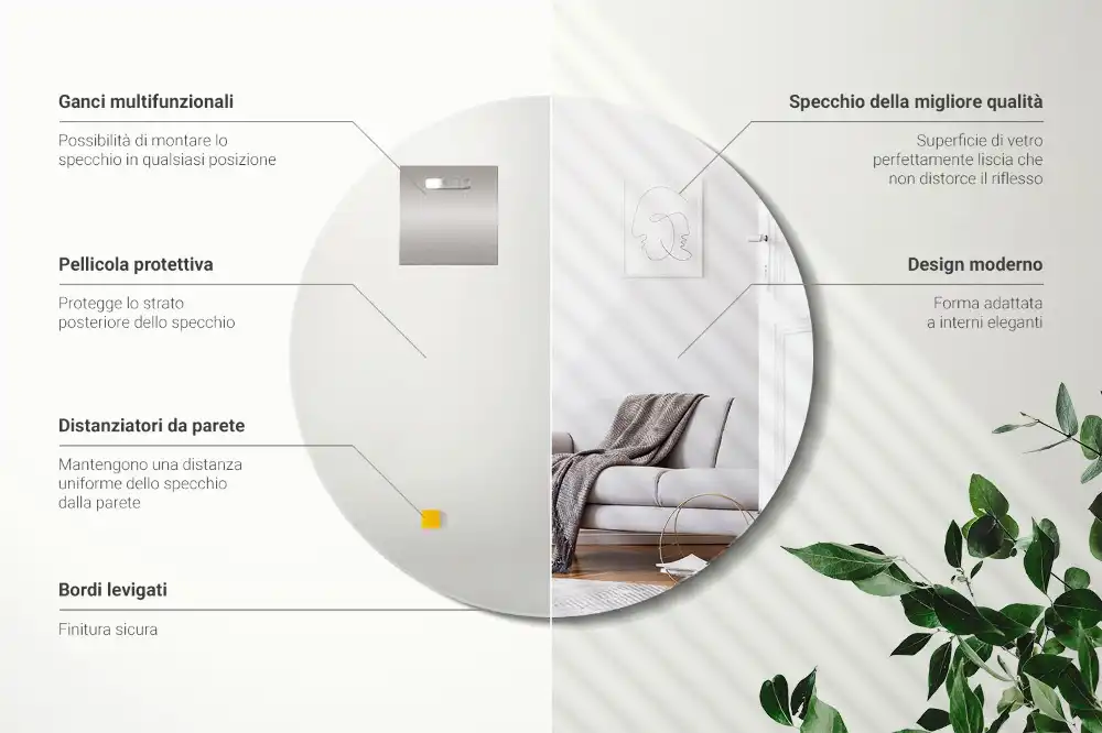 Okrúhle zrkadlo na stenu bez rámu