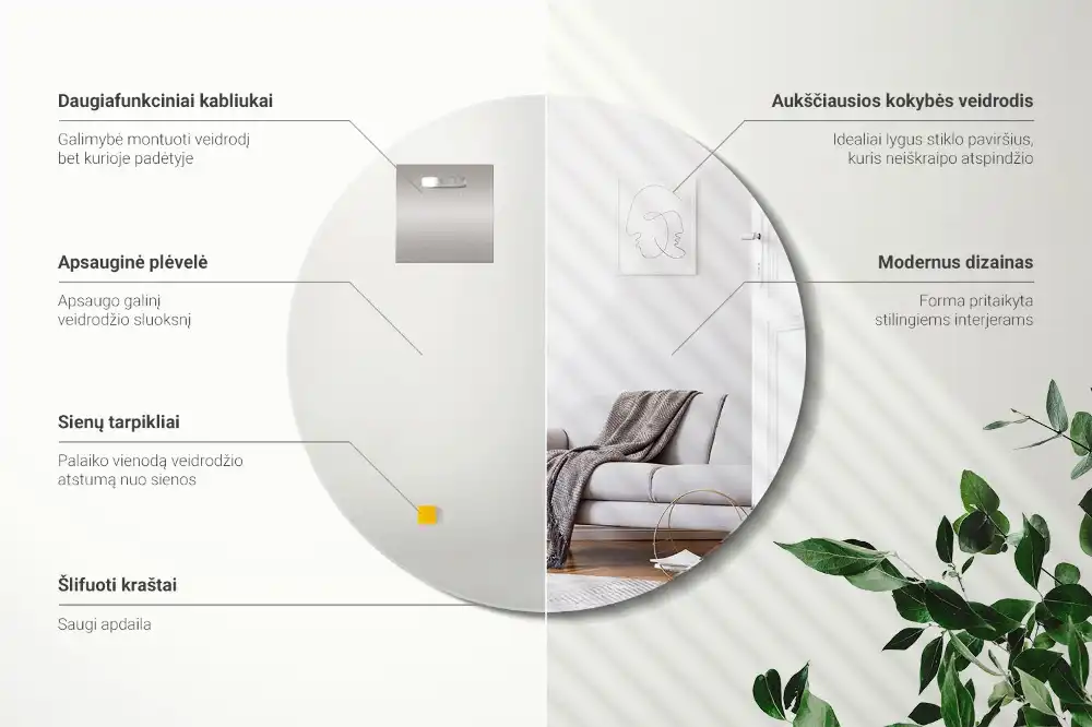 Okrúhle zrkadlo na stenu bez rámu