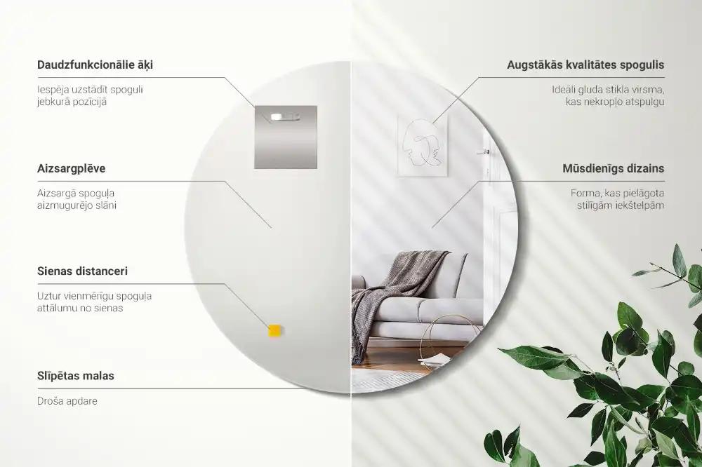 Okrúhle zrkadlo na stenu bez rámu