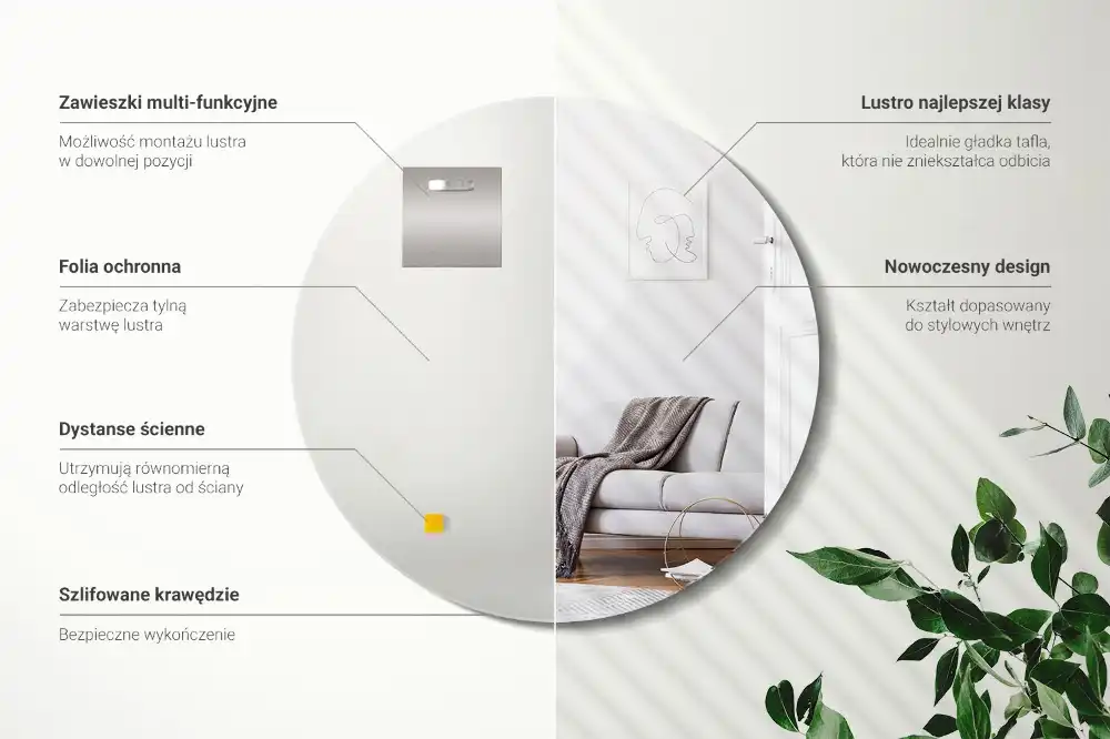 Okrúhle zrkadlo na stenu bez rámu